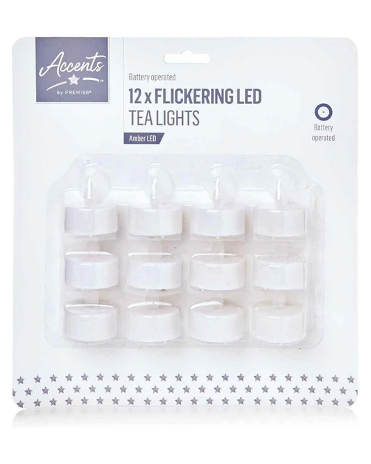 Premier White Flickering 12 Battery Tea Light Candles