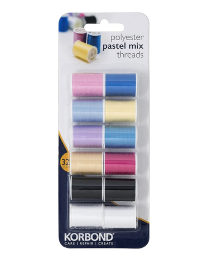 Korbond CORE Mix Polyester Thread Selection by Korbond-12 x 32m spools – 10 Colours – 384 metres – Hand and Machine Sewing, Repairs, Crafting