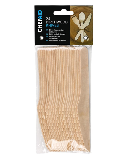 Chef Aid Wooden Knives 24 Piece Set - Sustainable and Stylish Birchwood Cutlery for Picnics, Parties, Weddings, and More - Biodegradable and Compostable, Sturdy and Durable, Chemical-Free