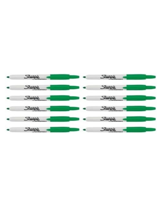 12 Sharpie RT RETRACTABLE Permanent Marker Pens Fine GREEN