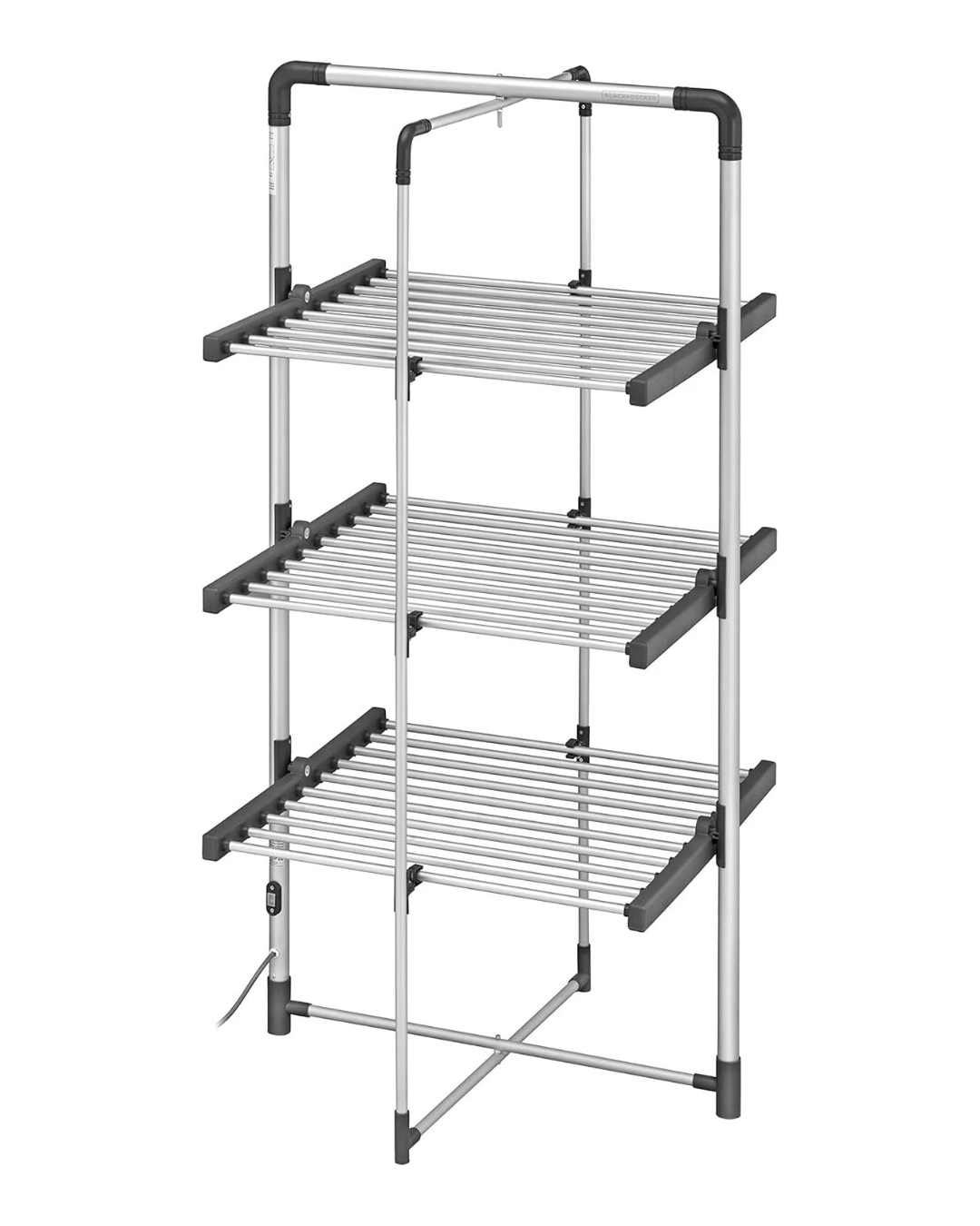 BLACK+DECKER 63099 3-Tier Heated Clothes Airer Aluminium, Cool Grey, 140cm x 73cm x 68cm
