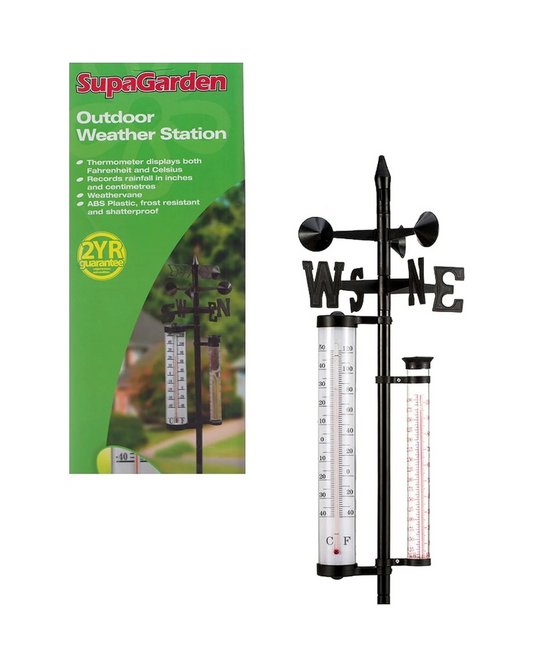 SupaGarden Outdoor Weather Station/Thermometer - Weather Vane and Rain Collector