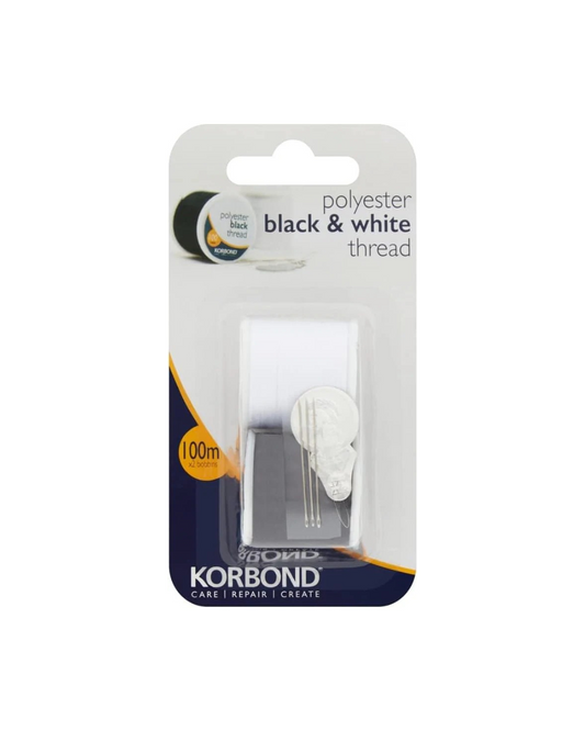 Korbond Twin Pack Black and White Thread - 110790,100m