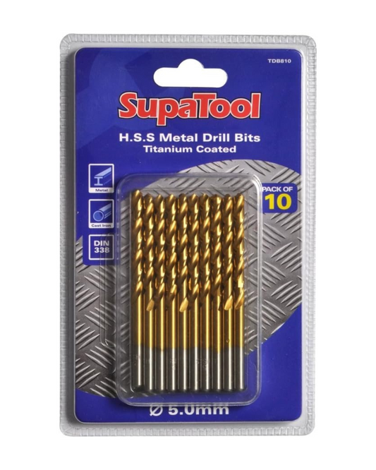 SupaTool Titanium Coated HSS Drill Bits 5x86mm 10 Piece (318605)