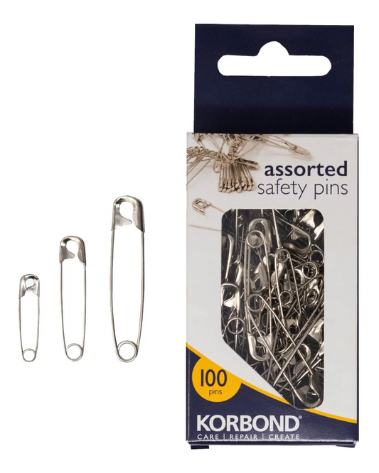KORBOND Safety Pins 100 Pieces in Assorted Sizes-(5cm, 3.5cm & 2.5cm), Silver