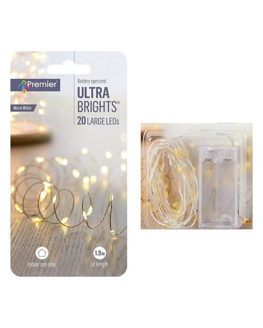 Premier 20 Battery Operated Large LED ULTRABRIGHTS with Timer - Warm White (LB191279WW)