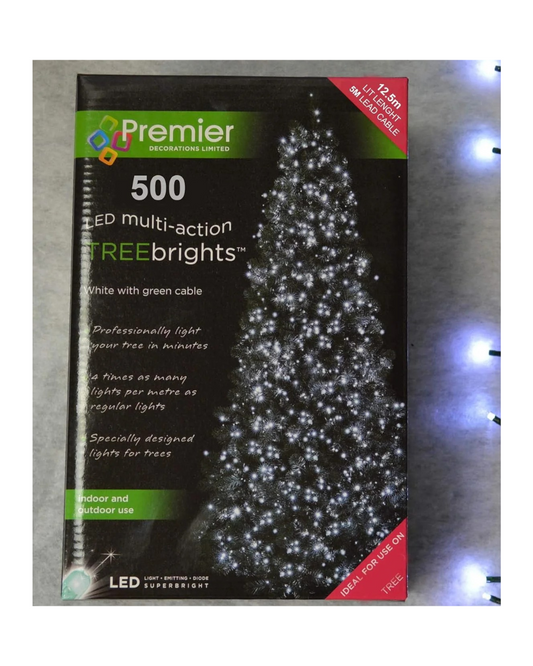 Premier Decorations 12.5m White 500 LED Supabright Christmas TREEBRIGHT Festive Lights for 1.5m Tree