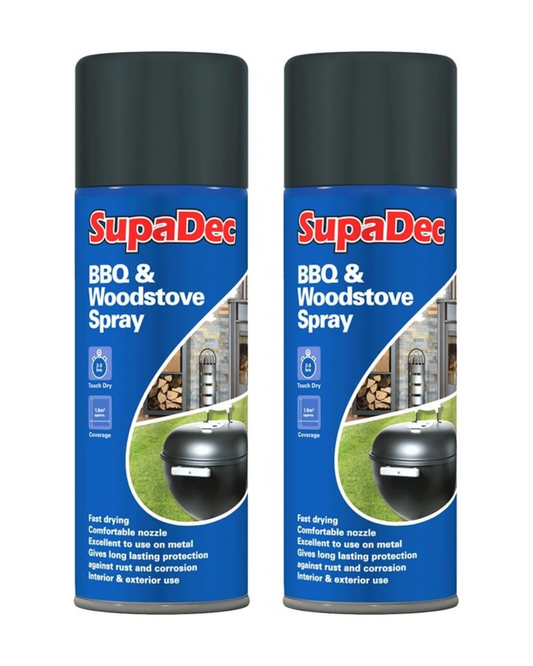 2 x SupaDec Fast Drying BBQ & Woodstove Metal Spray Paint Matt Black 400ml
