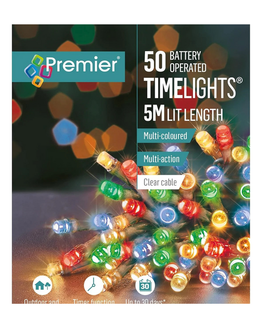 Timelights Battery Operated 5 m - 50 LED Fairy String Lights Indoor & Outdoor Use Multi Coloured