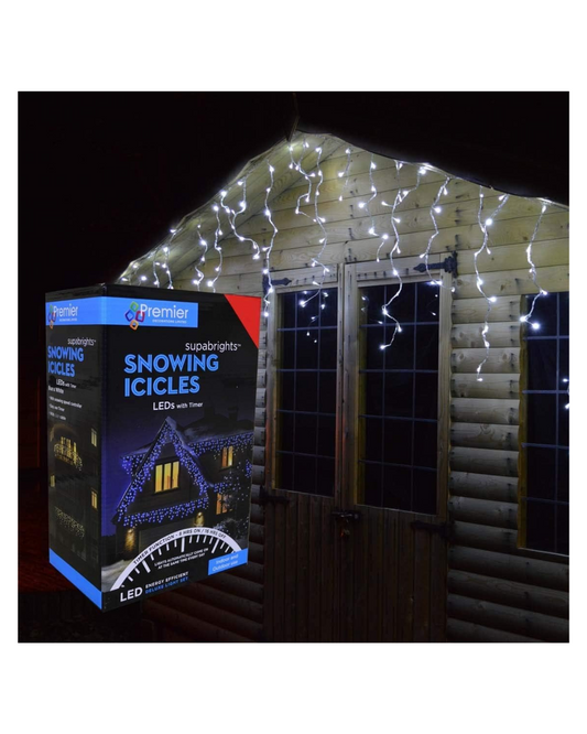 Premier Decorations - 480 Multi Action Snowing Icicles LED Lights with Timer - White