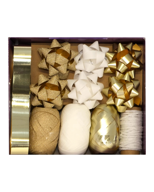 Partisan Bow and Ribbon Christmas Set - Perfect for Any Gift - for Family, Friends, Work - Gold