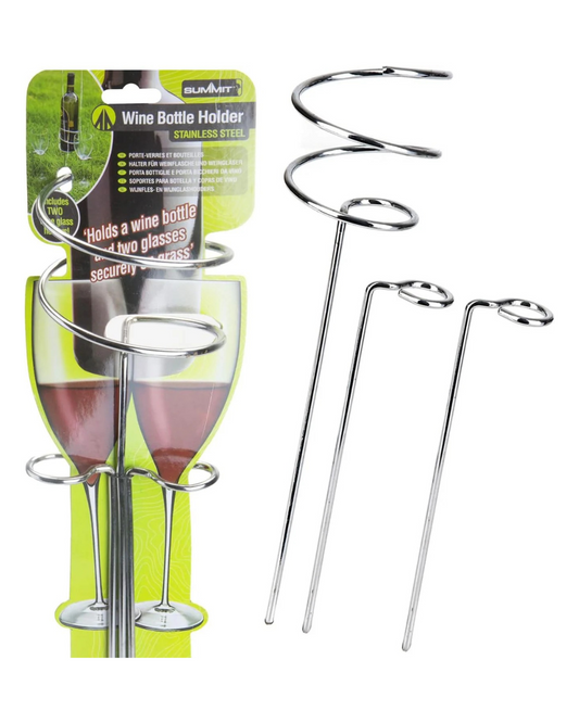 VFM - Wine Bottle & Glass Holder 3 Piece Steel Picnic Set, Garden Drinks, Picnic, Alfresco Dining, Couples, Camping, Portable, Outside, Wine Stand