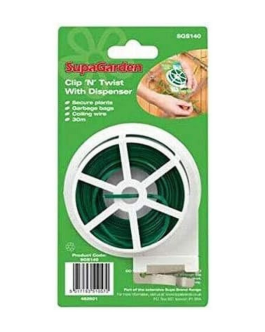 SupaGarden 3 x Clip N Twist Plant Tie Coiling Wire With Dispenser 30M