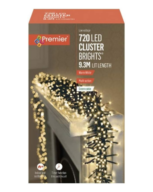 Premier Decorations - 720 Multi Action Cluster LED Lights with Timer - Warm White