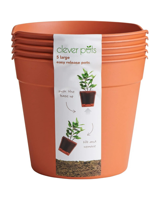 Clever Pots Easy Release Plastic Plant Pots, Pack of 5, Large Plant Pots, Outdoor or Indoor Flower Pot Garden Planters, Lightweight & Weather Resistant for Outside Flowers & Plants, Terracotta