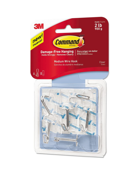 Clear Hooks & Strips, Plastic, Medium, 6 Hooks & 8 Strips/Pack