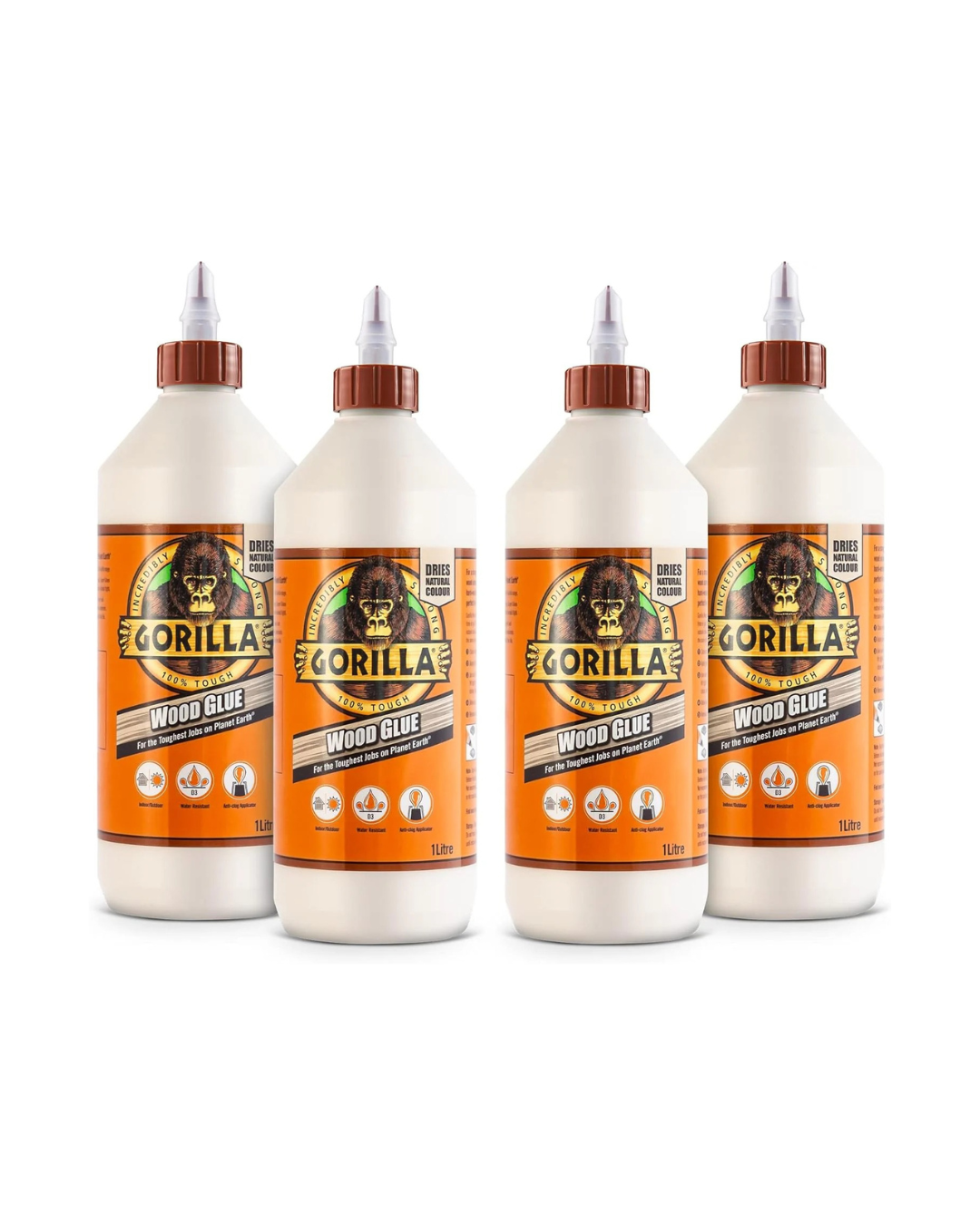 Gorilla 5044361 Wood Glue 1L (4 Pack)