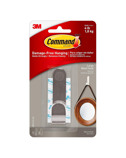 Command MR13-SS-ES Large Modern Metal Hook with 1 Hook/2 Strips