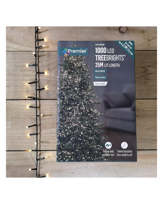 Premier Decorations - 1000 Multi Action TreeBrights LED Lights with Timer - Warm White