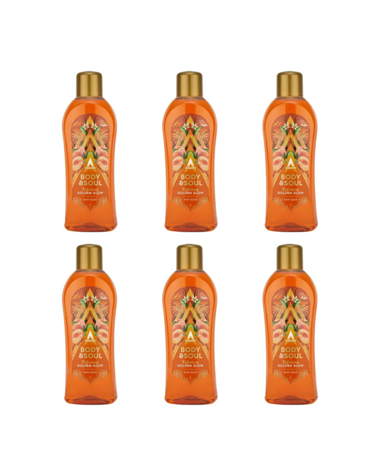 Astonish Body & Soul Nourishing Mood Boosting Bath Soak, Sweet Fruity Fragrance, Uplifting Bubble Bath, Golden Glow, 6x950ml, Multipack, Orange