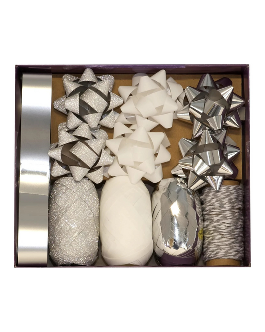 Partisan Ribbon and Bow Christmas Set - Perfect for Any Gift - for Family, Friends, Work - Silver