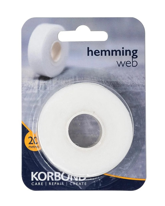 Korbond Hemming Web 20m x 2cm - White – Iron On Hem Tape - NO Sewing Required Adhesive Fabric Tape, Webbing Tape, Hemming Tape