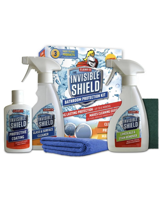 CLEAN X INVISIBLE SHIELD LIMESCALE & STAIN REMOVER FOR GLASS PORCELAIN CERAMICS 300ML BATHROOM PROTECTION CLEANING