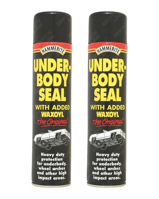 HM Hammerite 2x 600ml Underbody Vehicle Seal With Waxoyl Black Underseal Aerosol Can Kills Rust Prevents Reappearance heavy-duty protection Flexible weather proof skin