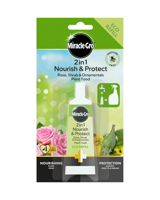 Miracle-Gro 2 in 1 Nourish and Protect Rose, Shrub, and Ornamental Ready to Use Plant Food, Eco-Refill