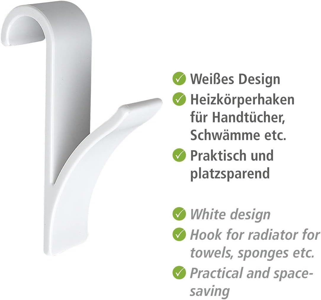 Wenko 4468160100 Hook for Towel Heaters Plastic Set of 2 / 2.5 x 10.5 x 7 cm White