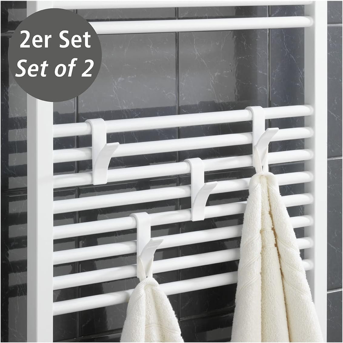 Wenko 4468160100 Hook for Towel Heaters Plastic Set of 2 / 2.5 x 10.5 x 7 cm White