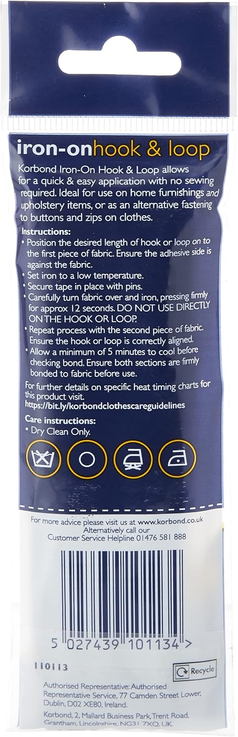 KORBOND Hook & Loop, Black, 2cm x 50cm
