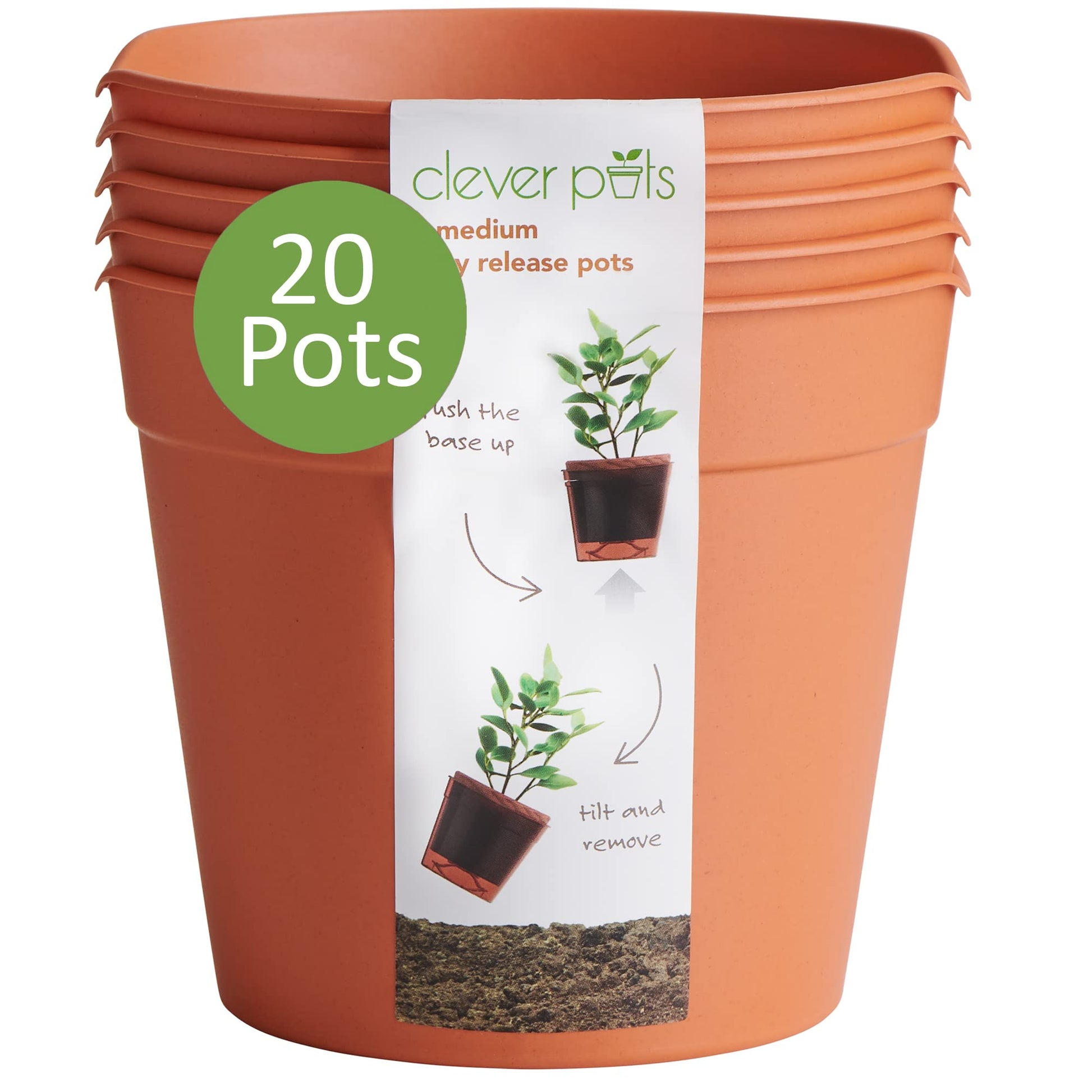 Clever Pots Easy Release Plastic Plant Pots, Pack of 5, Large Plant Pots, Outdoor or Indoor Flower Pot Garden Planters, Lightweight & Weather Resistant for Outside Flowers & Plants, Terracotta