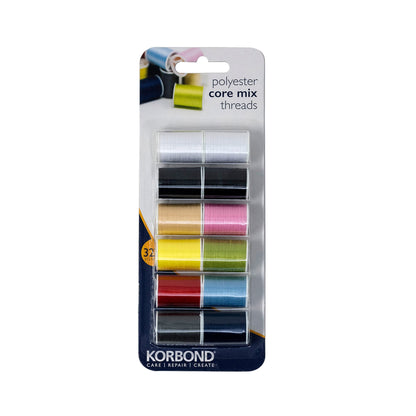 Korbond All Purpose Thread Set - 1350m Polyester Sewing Thread - 30 Colours x 45m - Hand and Machine Sewing and Crafting - Includes Black and White Thread for Machine and Hand