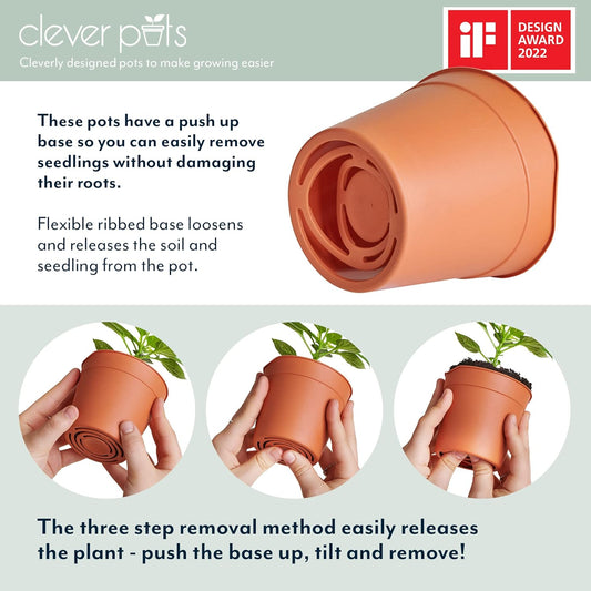 Clever Pots Easy Release Plastic Plant Pots, Pack of 5, Large Plant Pots, Outdoor or Indoor Flower Pot Garden Planters, Lightweight & Weather Resistant for Outside Flowers & Plants, Terracotta