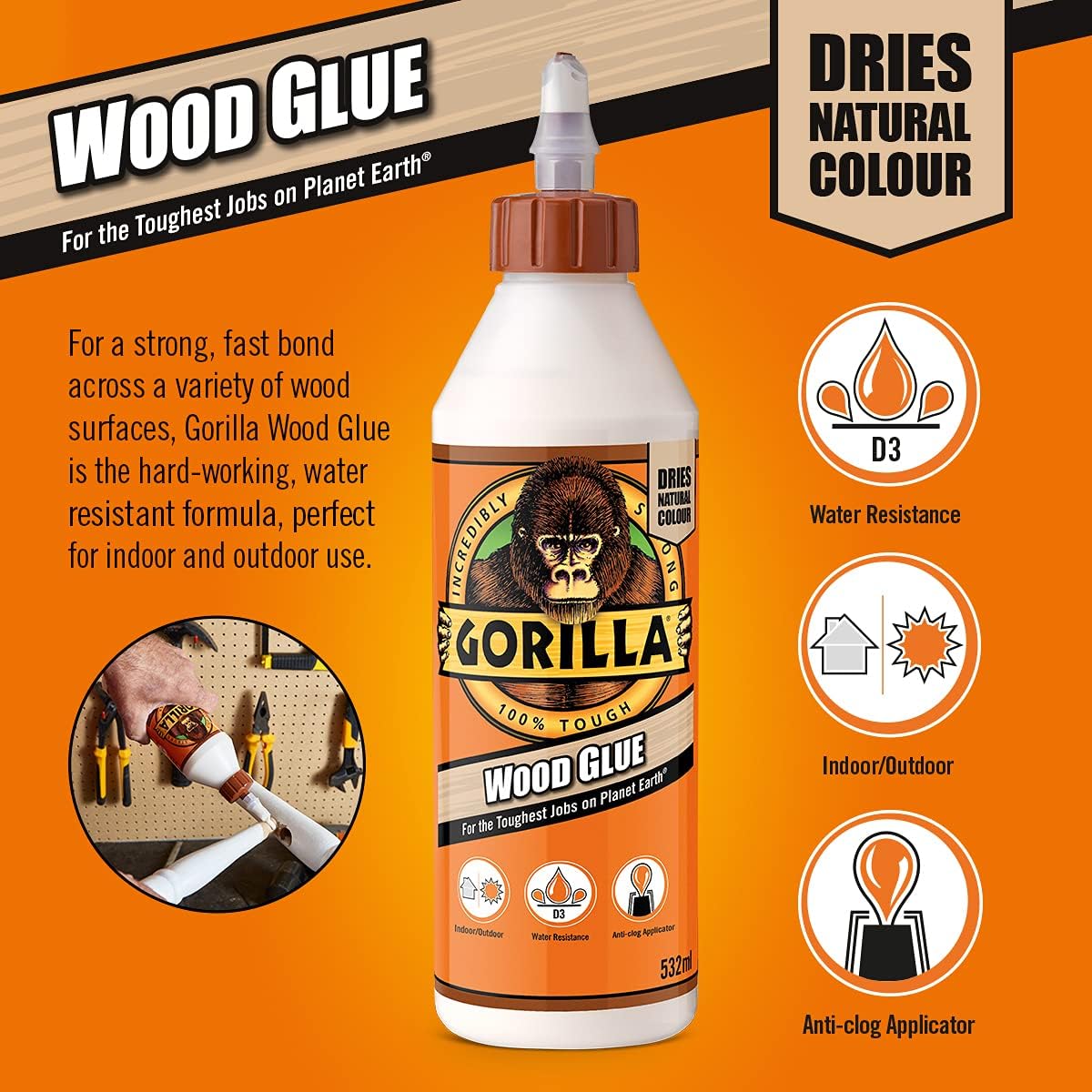 Gorilla 5044361 Wood Glue 1L (4 Pack)