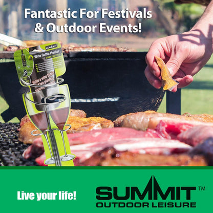 VFM - Wine Bottle & Glass Holder 3 Piece Steel Picnic Set, Garden Drinks, Picnic, Alfresco Dining, Couples, Camping, Portable, Outside, Wine Stand