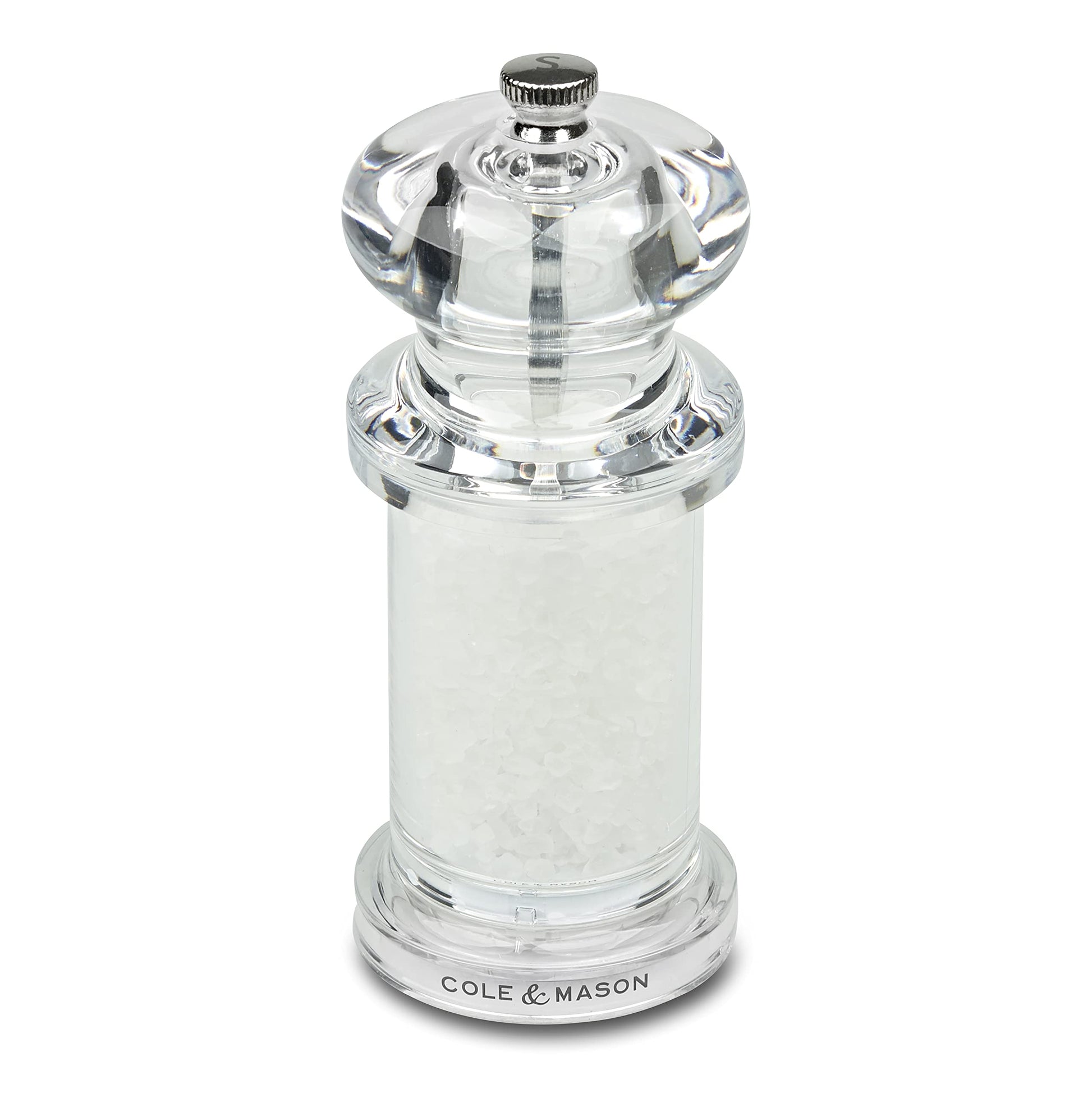 Cole & Mason 505 Clear Salt and Pepper Mills, Adjustable Grind Precision+ Mechanism, Acrylic, 140 mm, Gift Set, Includes 2 x Salt and Pepper Grinders