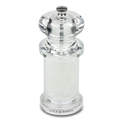 Cole & Mason 505 Clear Salt and Pepper Mills, Adjustable Grind Precision+ Mechanism, Acrylic, 140 mm, Gift Set, Includes 2 x Salt and Pepper Grinders
