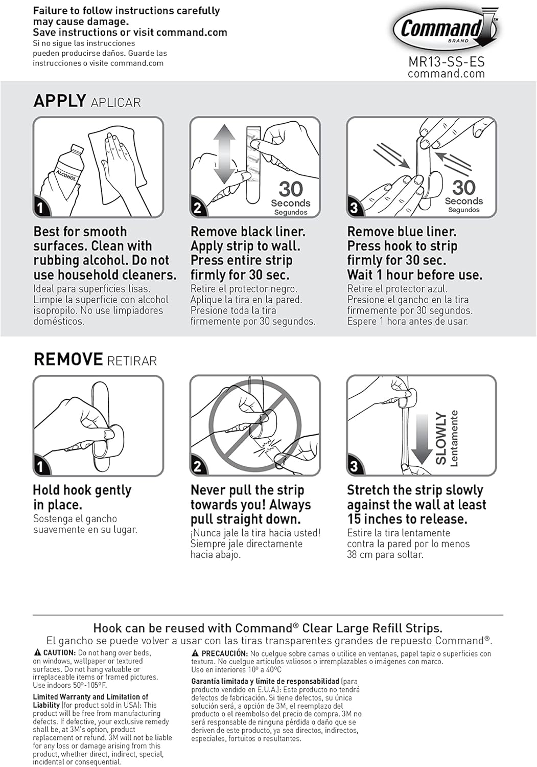 Command MR13-SS-ES Large Modern Metal Hook with 1 Hook/2 Strips