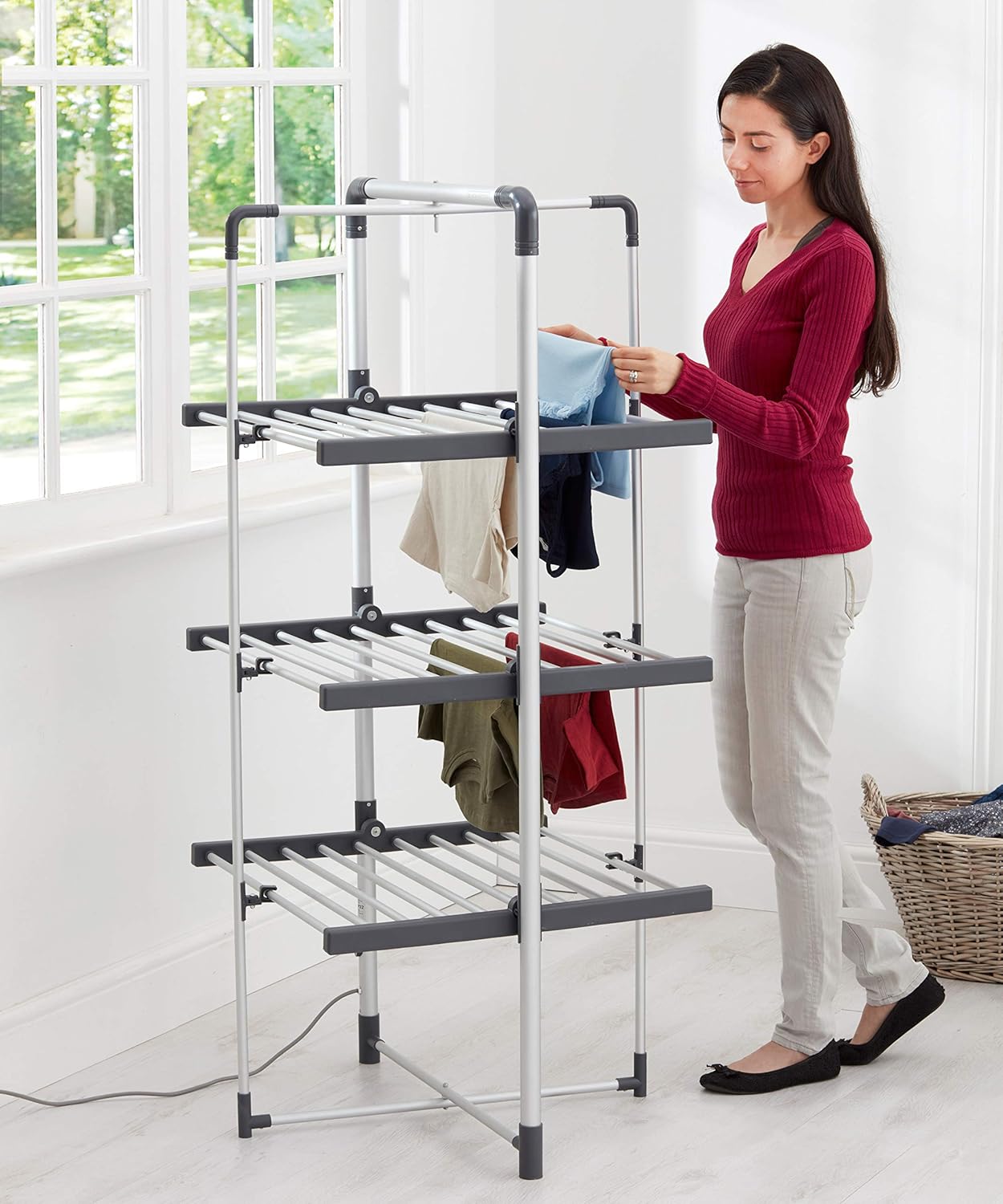 BLACK+DECKER 63099 3-Tier Heated Clothes Airer Aluminium, Cool Grey, 140cm x 73cm x 68cm