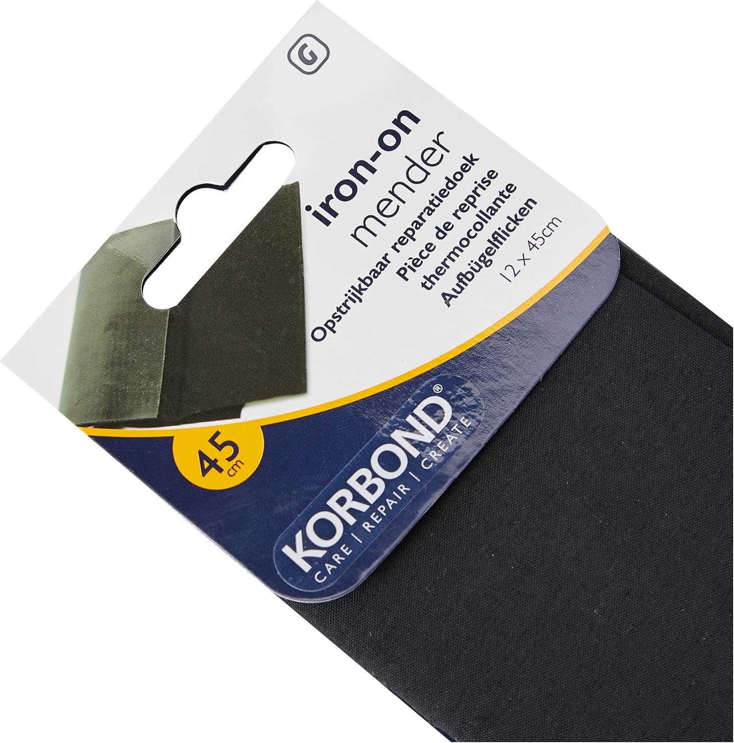 KORBOND Cotton Extra Wide Iron On Mender – Black - 12cm x 45cm – Invisible Permanent Mending – No Sewing Required - Ideal for Clothes & Garments: Trousers, Dresses, Jeans, Jumpers, Linen, School