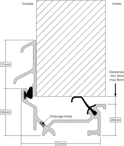 STORMGUARD 04SR3581219A Dry-X Winter Bar 2 Part Threshold Sill, Aluminium, 1219 mm