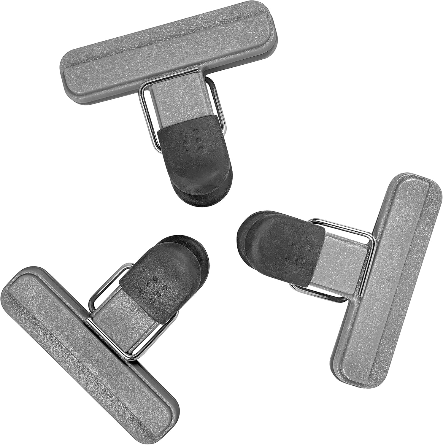 Chef Aid Bag Clips, Pack of 3 Soft-Grip Bag Clips for Keeping Food Fresher for Longer, Made with BPA Free Plastic and Fridge, Freezer and Dishwasher Safe, Grey