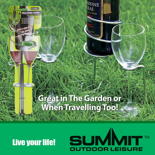 VFM - Wine Bottle & Glass Holder 3 Piece Steel Picnic Set, Garden Drinks, Picnic, Alfresco Dining, Couples, Camping, Portable, Outside, Wine Stand